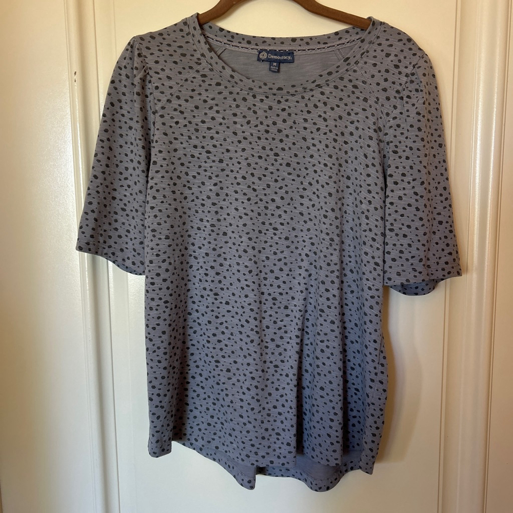Women's Democracy Gray Black Polka Dot Short Sleeve Tee M